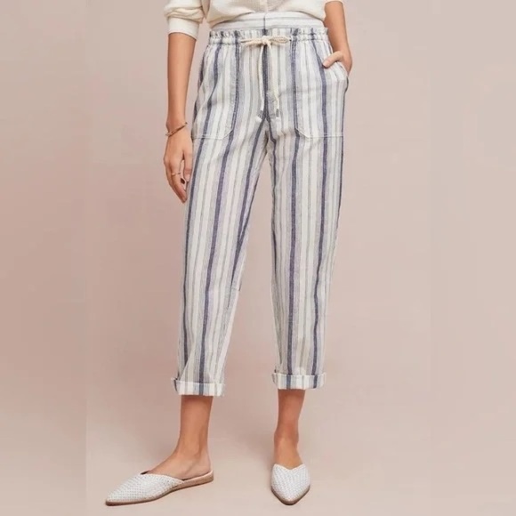 Anthropologie Seashore Striped Linen Blend Tapered Pants 31960 - Picture 1 of 16